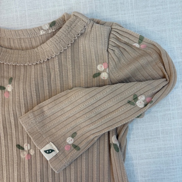 Easy Peasy Organic Cotton Floral Ribbed Long Sleeve Bodysuit 3-6 Mo - Picture 4 of 6